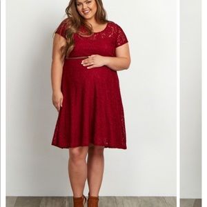 Burgundy Lace Maternity Dress (No Belt)